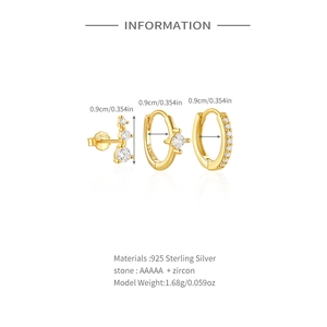 Macro detail of S925 sterling silver gold earrings with AAAAA zircon stones and sizes