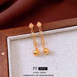 Vintage 24k gold plated drop earrings with heart studs and polished metal spheres