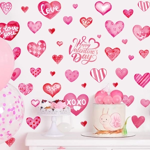 Valentine's Day Heart Wall Stickers Watercolor Love XOXO Window Decals Waterproof PVC Home Bedroom Glass Romantic Decor