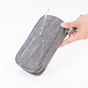 Waterproof grey digital travel cable organizer bag with carry strap and zipper