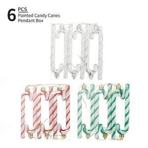 Christmas Candy Cane Ornaments Painted Plastic Glitter Spiral Hanging Pendants Xmas Tree Decorations Classic Festive Holiday