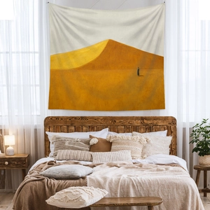 Artistic bedroom wall hanging featuring golden desert dunes landscape and silhouette