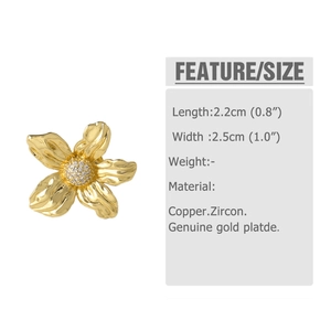 Tabla de tallas detallada de pendientes de flores bañados en oro 18k con cobre y circón