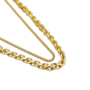 Collier multicouche en acier inoxydable doré avec des chaînes à gros maillons gourmette