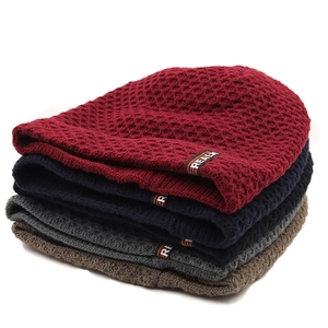 Fleece lined winter knit beanies for men in burgundy navy grey and mustard colors