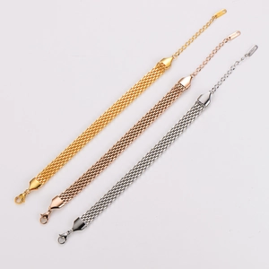 Flat braided stainless steel mesh bracelets in gold, rose gold and silver finishes