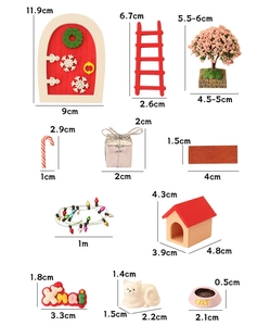 Kit de scène de Noël miniature avec dimensions détaillées sur un fond blanc