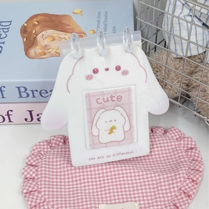 Standing rabbit-shaped photo card holder with three-ring binder for desk decor
