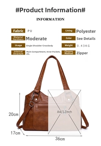 Spécifications de taille d'un sac cabas en cuir PU marron avec dimensions 36x20x17 cm