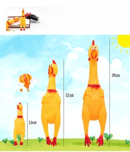 Funny screaming yellow rubber chicken toys available in small, medium, and large sizes