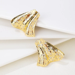 Exaggerated 18K gold plated wavy drop earrings with shiny rhinestone pavé crystals