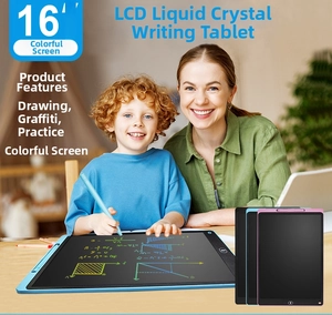 Family interaction using 16-inch color LCD writing tablet for creative drawing and learning