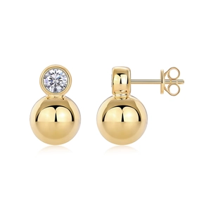 Elegant gold S925 silver stud earrings with sparkling moissanite stones on white background