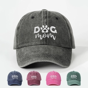 Washed Cotton Baseball Cap Retro Embroidered Dog Mom Paw Print Adjustable Curved Brim Casual Sun Hat For Women