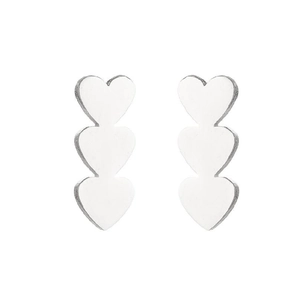 Vintage stainless steel silver heart-shaped drop earrings featuring three stacked hearts