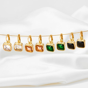 French vintage geometric square crystal leverback earrings in four vibrant colors