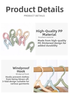 Detail of four-color folding travel hangers with portable windproof hooks and clip design