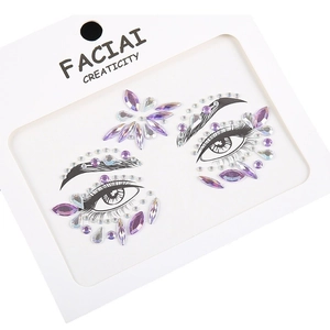 Purple and iridescent acrylic face gems sticker set for floral festive makeup decoration