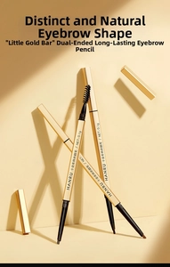 Close-up of dual-ended waterproof eyebrow pencil with precise tip and spiral brush head