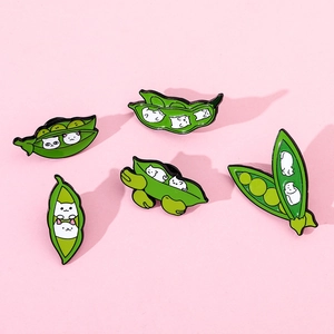 Set of five cute cartoon cat pea pod enamel pins made of colorful zinc alloy material