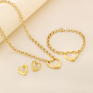 Hollow Heart Stainless Steel Jewelry Necklace Bracelet Stud Earrings Openwork Heart Trendy Fashion Accessories For Women