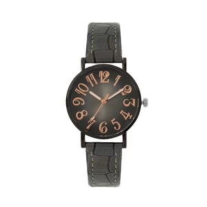 Montre quartz pour femme avec cadran gris soleil et bracelet en cuir gris à motif crocodile