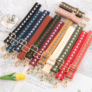 Adjustable Wide Bag Strap Replacement Shoulder Belt Chevron Arrow Pattern Ethnic Style Nylon Canvas Zinc Alloy Buckle