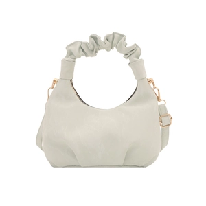 Chic mint green pleated crescent handbag with adjustable strap and ruffled handle style
