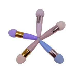 Five-piece makeup sponge brush set with colorful mushroom heads and metallic handles