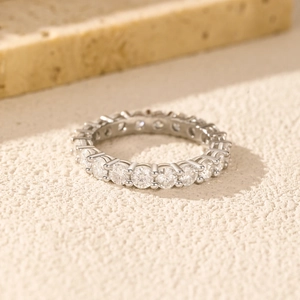 Sparkling S925 sterling silver full eternity ring with round-cut moissanite stones