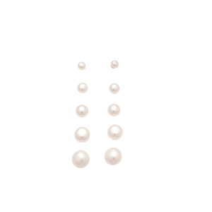 Set of 5 minimalist round pearl stud earrings in varied sizes with silver posts