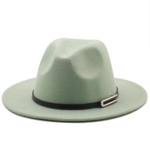 Chapeau fedora classique en feutre de laine vert menthe avec bande en cuir noir et boucle