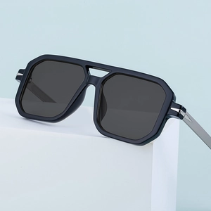 Men's square polarized sunglasses with black bold frame and grey lenses for driving