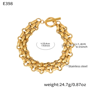 Detailed size specifications of the gold stainless steel thick chain bracelet with OT toggle clasp