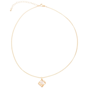 18k gold plated necklace with hollow square pendant and sparkling zircon stone center