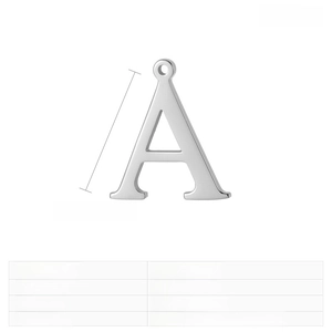 Detailed view of DIY stainless steel letter A pendant charm, size 17x15mm in steel finish