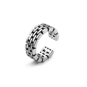 Vintage silver stainless steel open ring with chain texture for men and women
