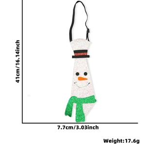 Detailed size chart for snowman holiday tie showing 41cm length and 7.7cm width