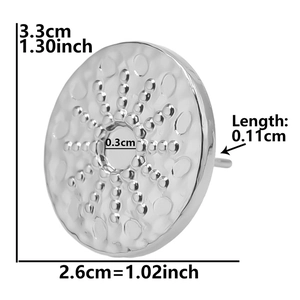 Detailed dimension guide for silver hammered finish stainless steel hoop earrings