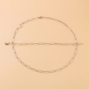 Minimalist silver paperclip link chain necklace and bracelet set in stainless steel