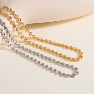 18k gold plated stainless steel hollow heart link necklace in gold and silver finish