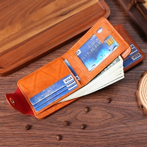 Retro men's bifold brown leather wallet with multi-card slots and cash compartment
