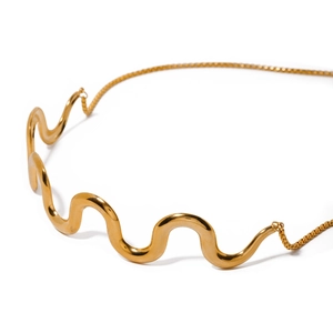 Wellenförmiges Haarband aus 18k vergoldetem Edelstahl mit verstellbarer Kette