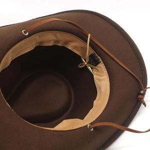 Internal detail of western felt hat showing sweatband and material care label