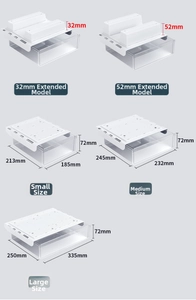 Size chart for under-desk hidden drawer organizer showing S, M, and L dimensions