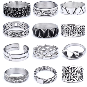 Vintage Stainless Steel Rings Nordic Celtic Knot Runic Razor Blade Frog Punk Gothic Band Jewelry For Men Women