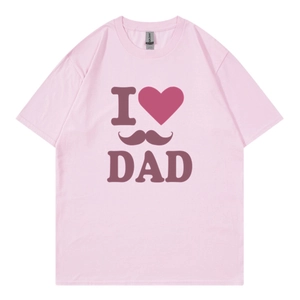 T-shirt en coton rose surdimensionné avec imprimé I Love Dad et graphique de moustache mixte