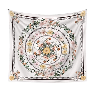 Minimalist floral mandala tapestry in cream white for aesthetic room decoration