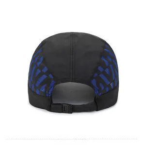 Detail of the mesh fabric and adjustable buckle strap on the back of the baseball cap