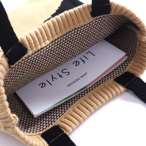 Japanese style knitted tote bag with jacquard texture and spacious internal compartment